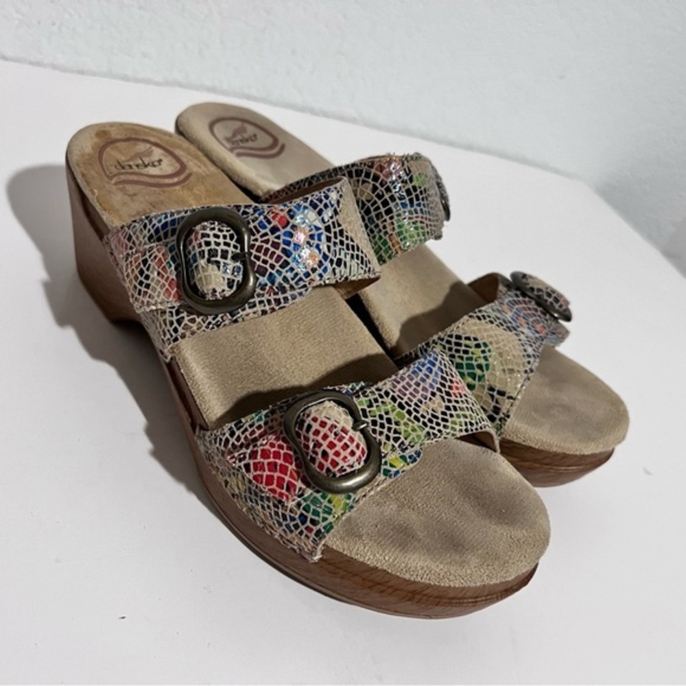 Dansko Sophie Reptile Print 2 Strap Buckle Wedge Sandal EU 39 US 8.5